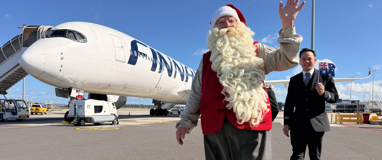 Airbus A350 von Finnair in Melbourne: Der Weihnachtsmann fliegt selbstverständlich mit der finnischen Nationalairline nach Australien.