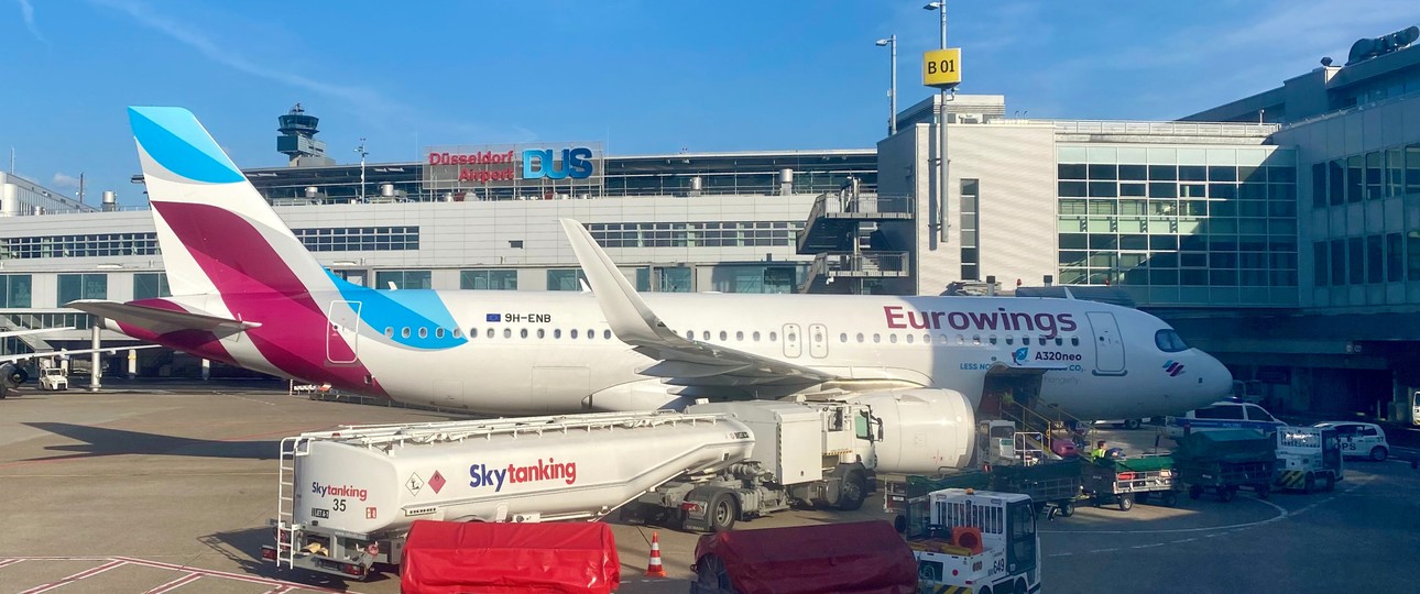 Die 9H-ENB am 12. Mai 2024 am Flughafen Düsseldorf: Ein Airbus A320 Neo.