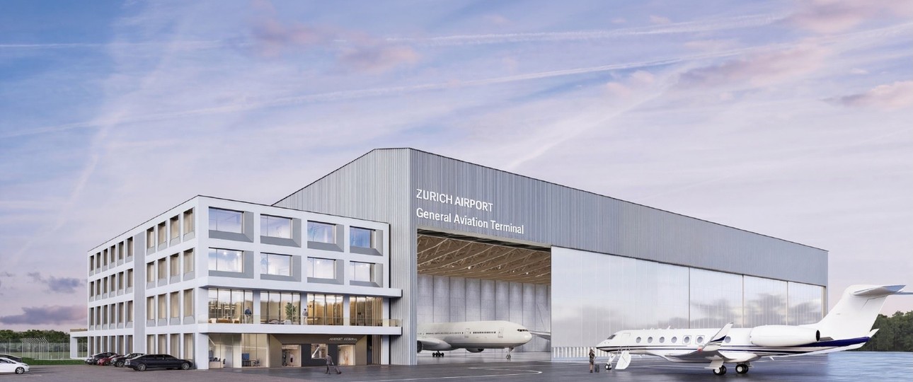 Neuer Hangar für die Business Aviation am Flughafen Zürich: Der Flughafen baut bis 2028 neue Gebäude in der Zone West.