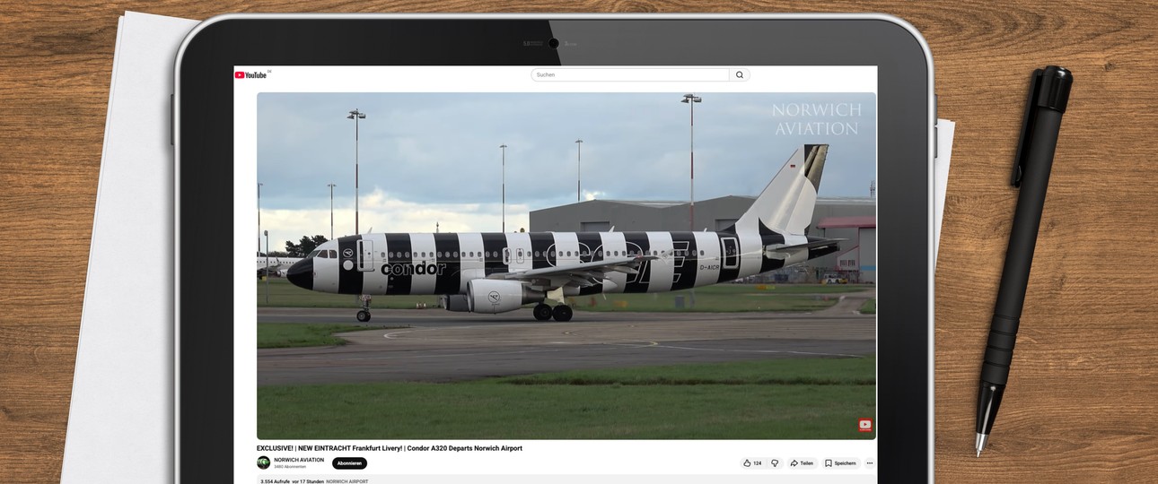Der neue Eintracht-Frankfurt-Jet von Condor: Offenbar noch nicht ganz fertig.