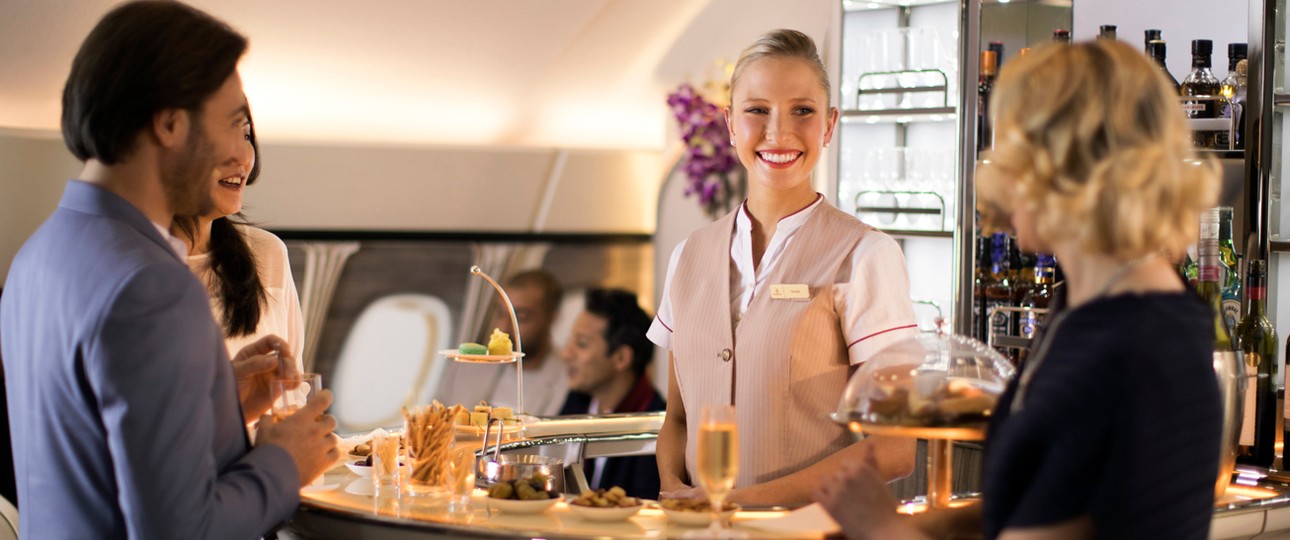 Lounge in an Airbus A380 of Emirates.