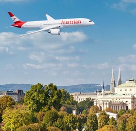 Dreamliner in Austrian-Farben über Wien: Am Anfang mit Lufthansa-Crews im Cockpit.