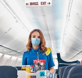 Flight attendant of Ukraine International Airlines in a Boeing 737: From December, the short- and medium-haul jet will connect Kiev and New York.