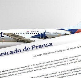 Fokker 100 von Sol de Paraguay, Medienmitteilung: Grounding per 1. August.