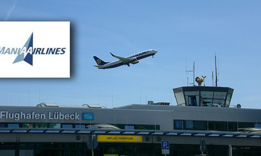 Logo von AA Almania Airlines. Der Flughafen Lübeck ist optimistisch.