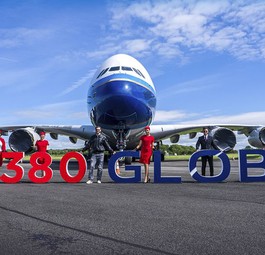 Airbus A380 von Global Airlines: Der erste Super-Jumbo wird Ende der ersten Oktoberwoche in Dresden erwartet.