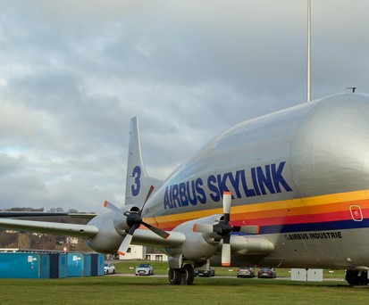 Super Guppy: Ein Exemplar ist bei Airbus in Hamburg ausgestellt.