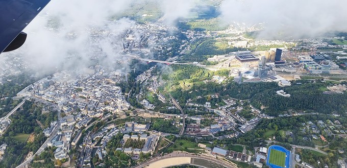 Rückflug: Sicht auf Luxemburg nach dem Start.