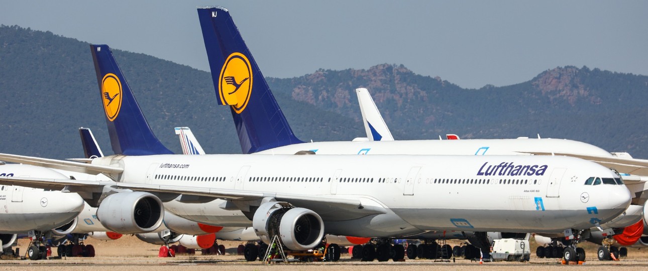 Die D-AIHV, hier beim ersten, Covid-bedingten Teruel-Aufenthalt 2020: Danach flog sie erneut für Lufthansa.
