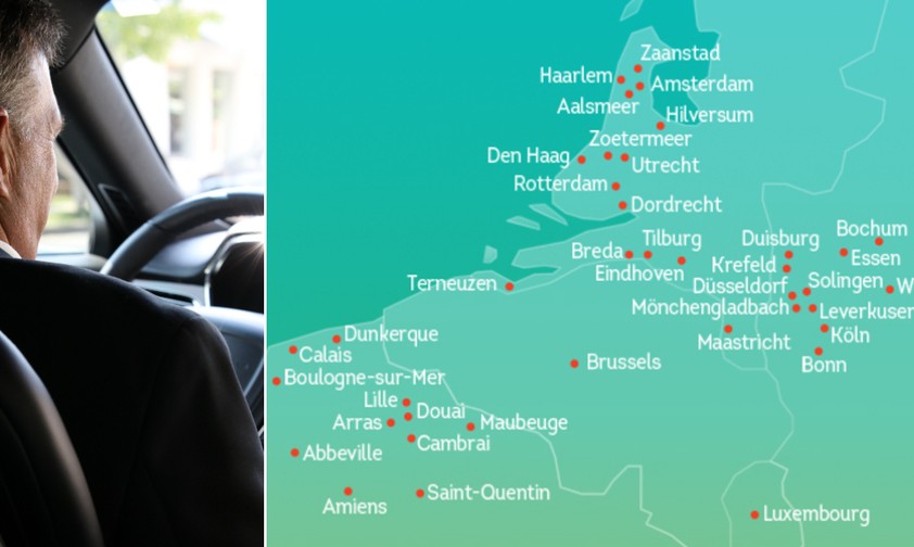 Chauffeur (Symbolbild) und die Städte, die Brussels von einem Partnerunternehmen anfahren lässt: Gut zahlenden Passagiere sollen bequem nach Brüssel kommen.