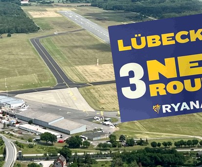 Luftaufnahme vom Flughafen Lübeck: Ryanair wäre auch ohne Reduktion in Hamburg nach Lübeck gekommenn