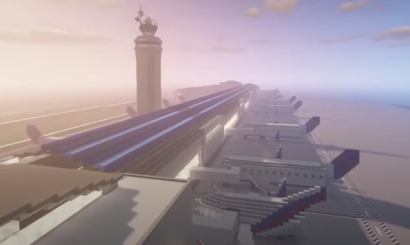 Ein in Minecraft gebauter Flughafen aus der Airport Design Challenge 2021: Kinder aus aller Welt können mitmachen.