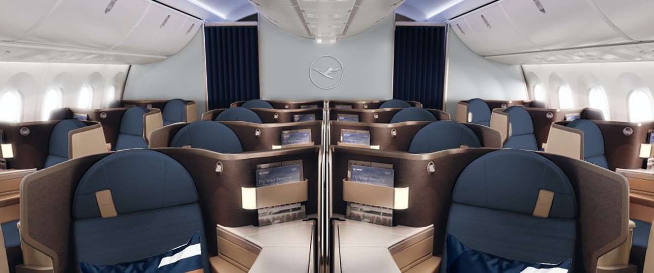 So sieht die Business Class der ersten Boeing 787-9 von Lufthansa aus.