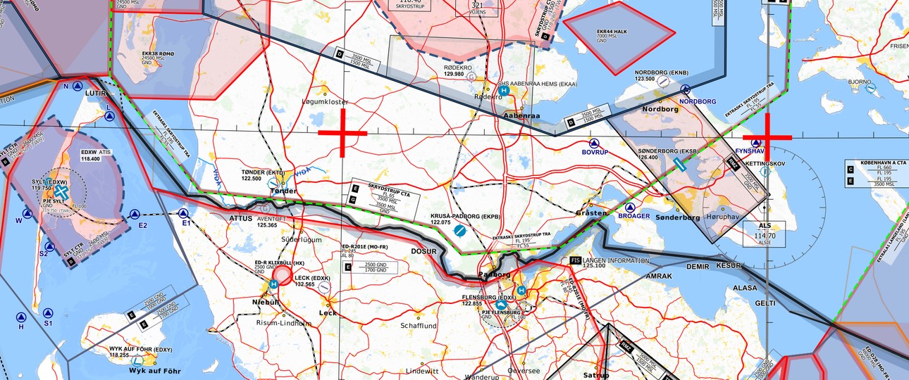 VFR Streckenkarten Dänemark: An der Grenze zu Deutschland soll ein Sperrgebiet entstehen.