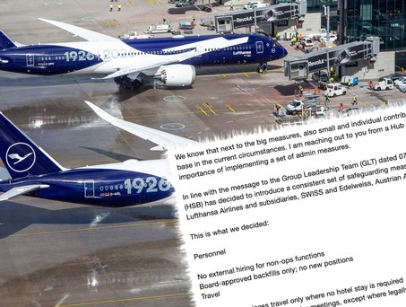 Jubiläumsflieger von Lufthansa, Mail des Vorstands (Faksimile): Die Gruppe spart kräftig