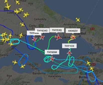 Warteschleifen über Istanbul: Nach dem Unfall ist am Himmel der Stadt viel los.