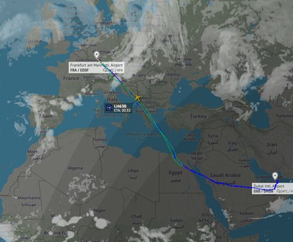 Lufthansa-Flug LH630: Auf dem Weg nach Dubai umgekehrt.