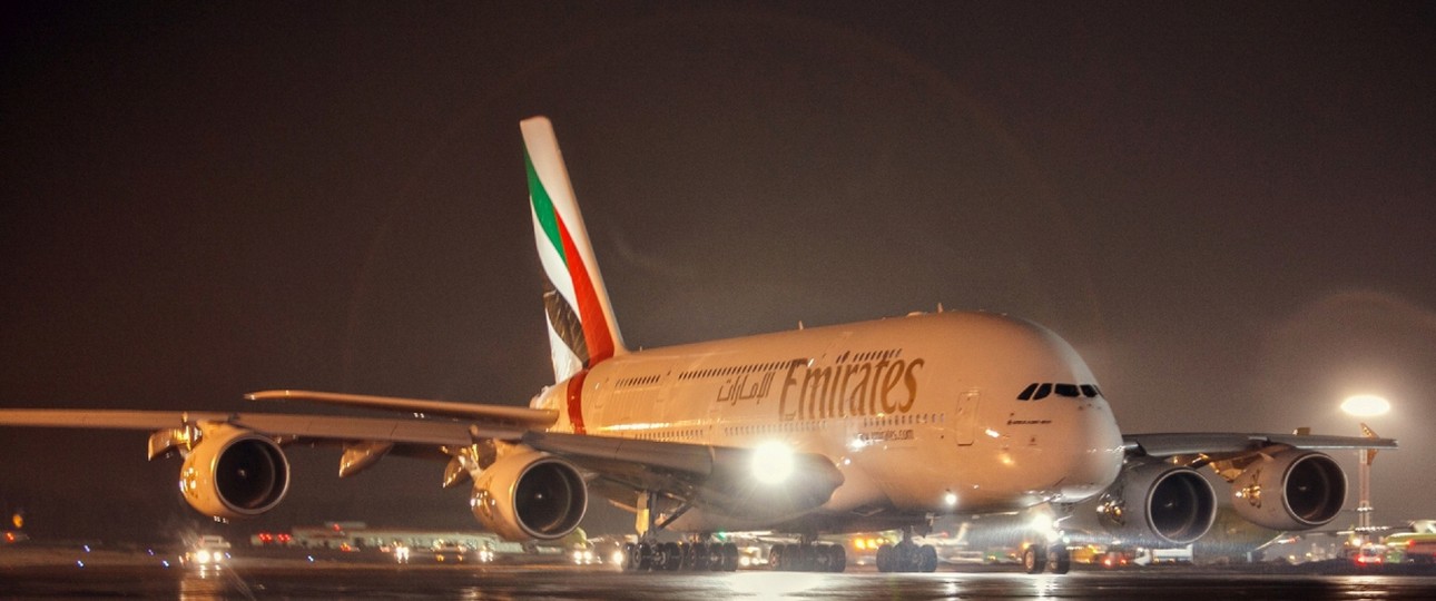 Airbus A380 von Emirates in Moskau, hier zu sehen 2016: Auch im Sommer 2022 noch aktiv.