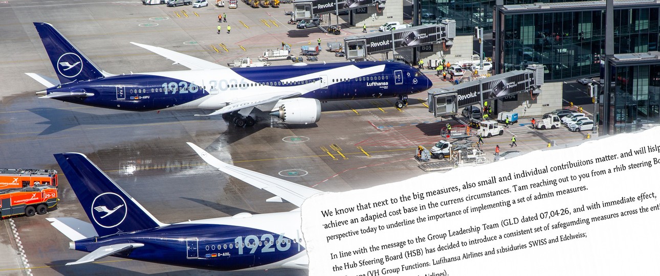 Jubiläumsflieger von Lufthansa, Mail des Vorstands (Faksimile): Die Gruppe spart kräftig