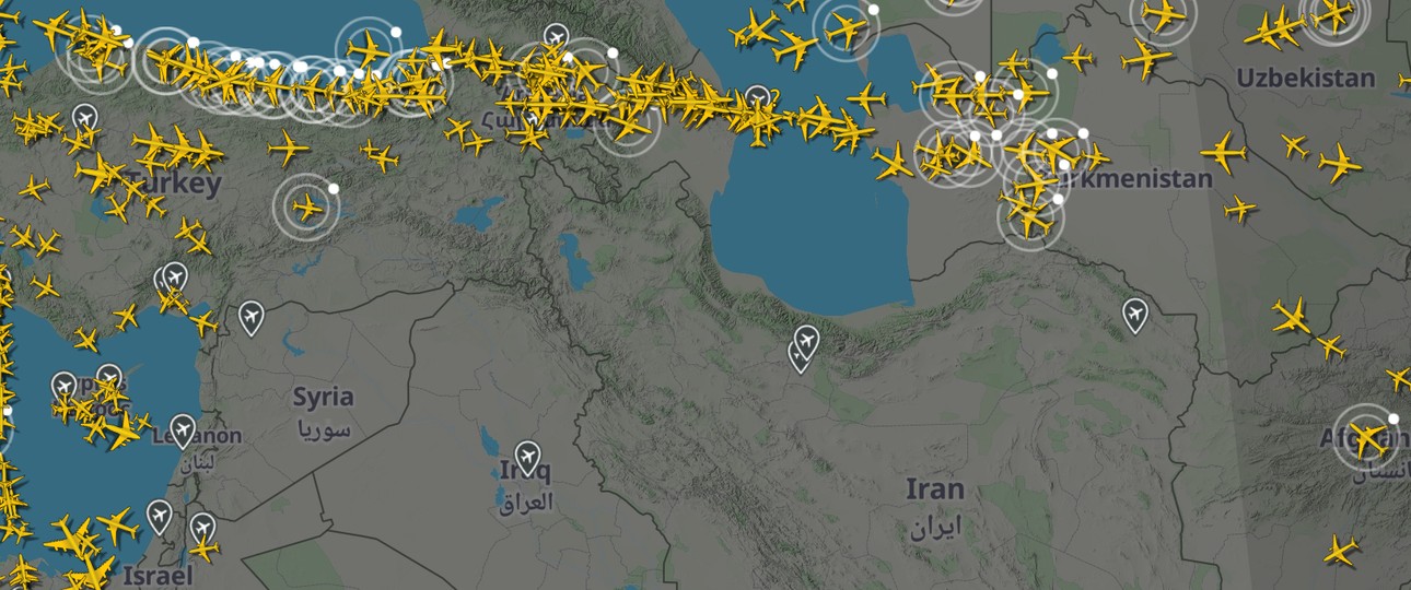 Luftraum über Nahost: Viele Wege führen nicht nach Fernost.