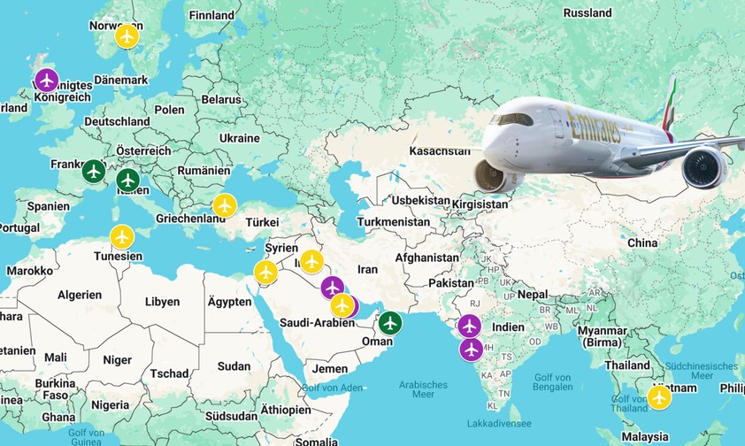 Airbus A350 von Emirates: Das sind die Ziele (interaktive Karte s.u.).
