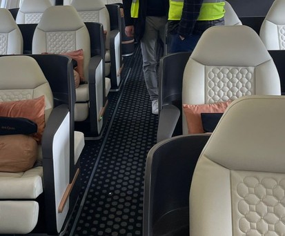 Die Kabine des Airbus A319 von Beond bei einer Besichtigung in Zürich: Die Sitze ...