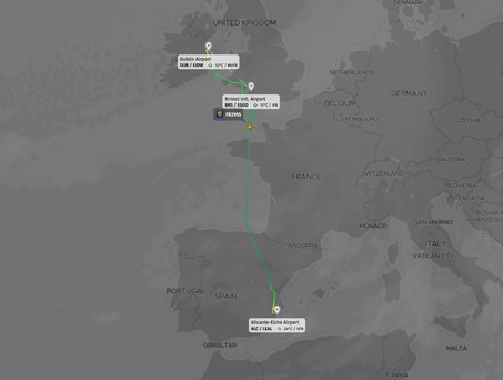 Flugverlauf von FR2955: Der Flug landete nach acht stunden wieder in Alicante.