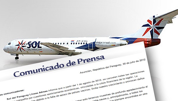 Fokker 100 von Sol de Paraguay, Medienmitteilung: Grounding per 1. August.