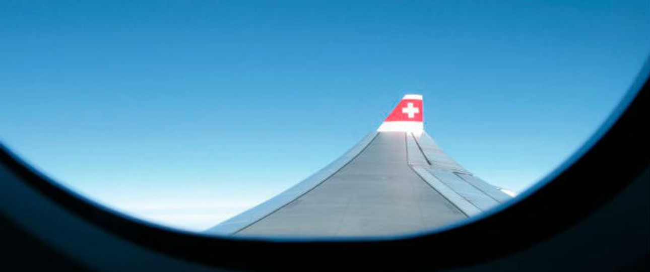 Flügel eines A340 von Swiss: Ein solcher Jet musste nach dem Start in Johannesburg umkehren.