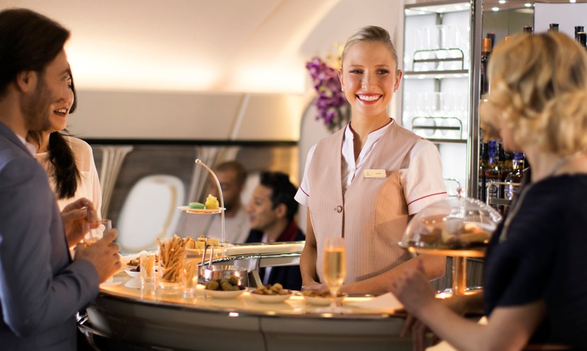 Lounge in an Airbus A380 of Emirates.
