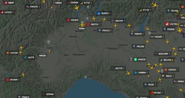 Luftraum über der Lombardei, dem Piemont und Ligurien: Am Samstagabaned ging nichts mehr.