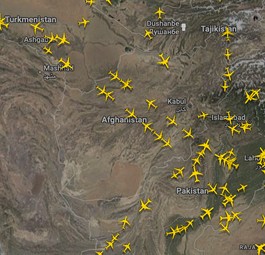 Kaum Flugzeuge über dem Iran, dafür über Afghanistan: Route zwischen Europa nach Asien.