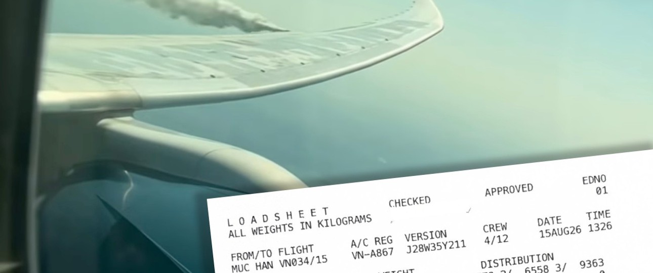 Zu sehen: Die Aufnahme eines Fluggastes zeigt, wie Flug VN34 Treibstoff ablassen musste - und ein Blick auf einen Teil des Load Sheets.