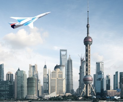 Die Visualisierung des russischen Überschalljets über Shanghai: Internationale Kooperation.