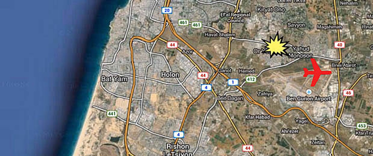 Die Explosion ereignete sich in Jehud: Der Ort liegt neben dem Flughafen.