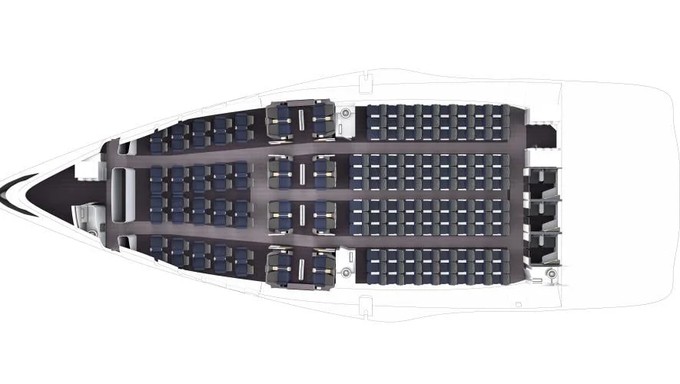 Sitzplan der Horizon mit 196 Sitzen. Die Club-Seats sind in der Mitte angeordnet.
