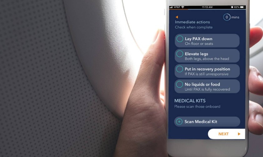 Smartphone mit Med Aire 360 App: Die App gibt Anweisungen, was im Notfall zu tun ist.