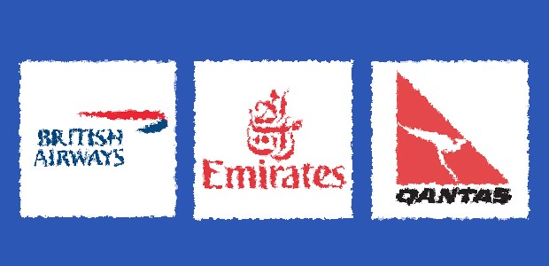 Logos von British Airways, Emirates und Qantas: Schwere Vorwürfe.