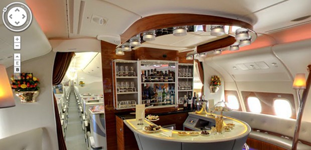 Bar-Bereich des Airbus A380: Google bietet Einsichten für jedermann.