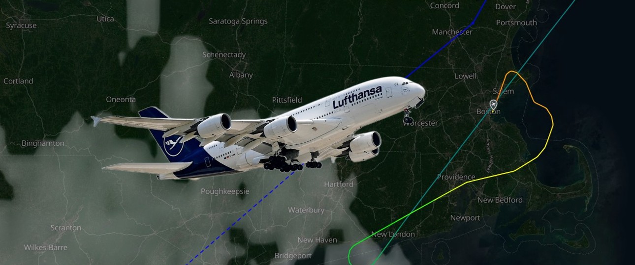 Airbus A380 von Lufthansa und der Flugverlauf am 30. Juni: Ankunft in Boston statt in Washington.