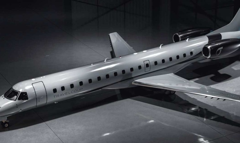 Eine Embraer 145 im Look von Travelcoup: Das Schweizer Unternehmen will geteilte Flüge im Privatjet anbieten.