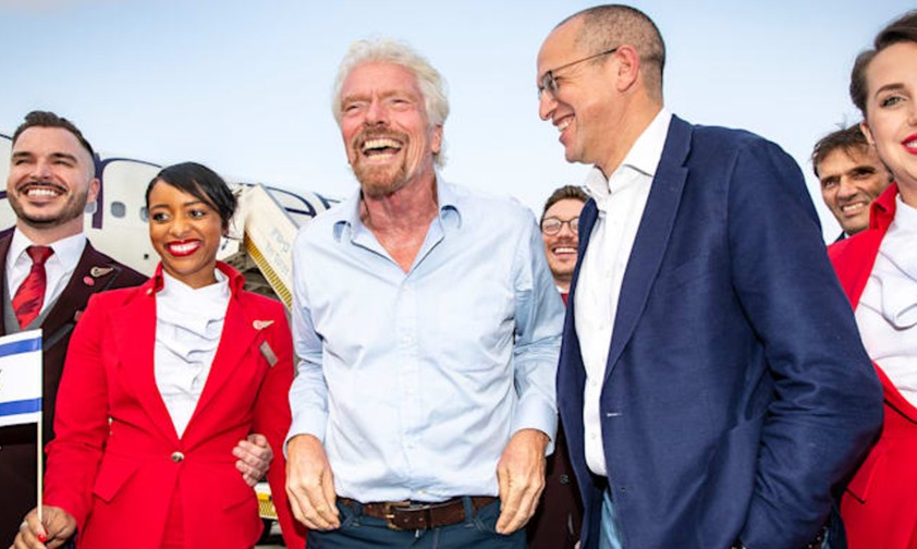 Virgin-Atlantic-Gründer Richard Branson (Mitte): Seine Airline expandierte 2019 unter anderem mit einer Tel-Aviv-Route