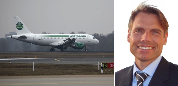 A319 von Germania, Geschäftsführer Andreas Wobig: Die Airline freut sich über eine gute Auslastung.
