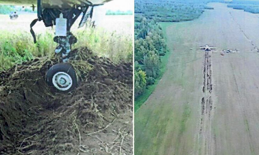 Das eingegrabene Fahrwerk, die Landestrecke: Die Crew von Ural Airlines hatte Glück.