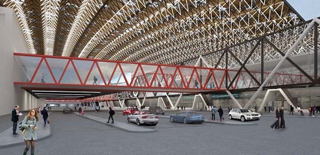 Neben dem Terminal entsteht ein Parkhaus, das mit einer Fußgängerbrücke angebunden wird.