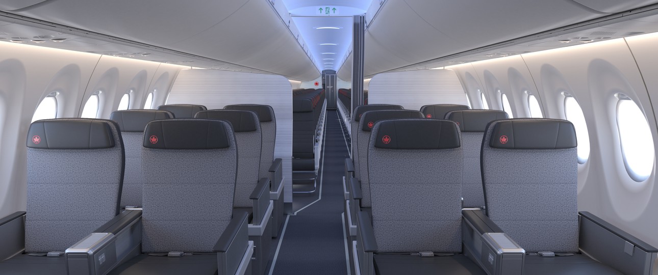 Visualisierung des Airbus A220-300 von Air Canada: In der Business Class stehen zwölf Sitze, ...