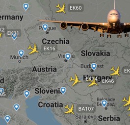 Momentaufnahme vom 5. Januar 2022 um 16:08 Uhr: Insgesamt 15 Airbus A380 über Mittel- und Osteuropa.