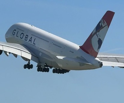 Der Airbus A380 von Global Airlines auf einem Foto aus dem Jahr 2025: War schon lange nicht mehr in der Luft.