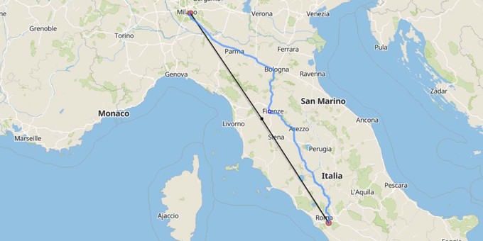 Platz 3: Rom-Ciampino - Mailand-Linate: 1877 (485 Kilometer)