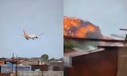 Die Boeing 787 von Air India kurz vor dem Crash über Häusern von Ahemdabad: Riesiger Feuerball.